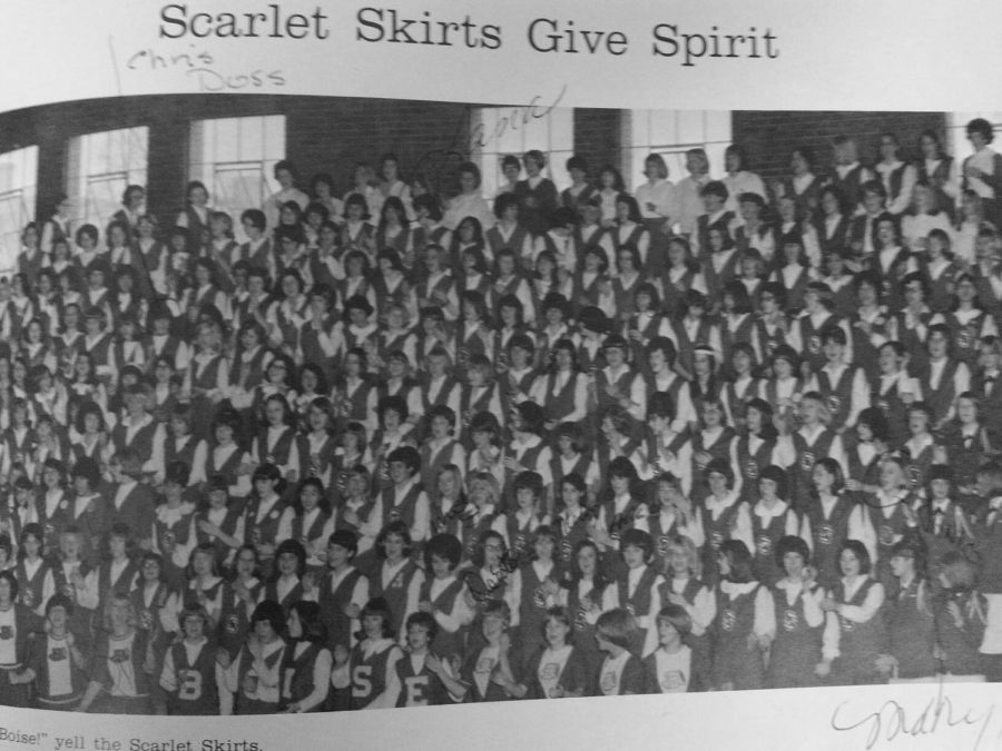 The 1966 BHS yearbook, featuring the Scarlet Skirts pep club, a group seemingly lost in history. 