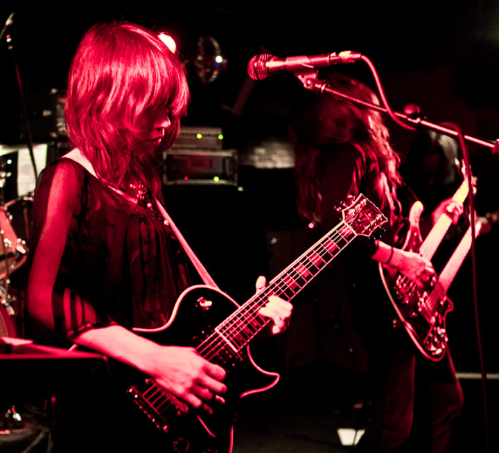 Wata, the lead guitarist of Japanese experimental Prog Metal band ‘Boris’ rocks with her signature loudness under the bright pink lights of the Biltmore Cabaret in Vancouver, BC