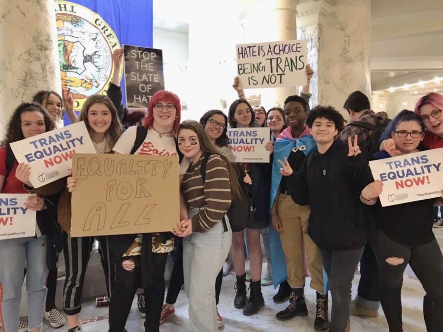 A crowd of Boise High students gathered in the Capitol building on Friday, February 28, to support transgender rights. 