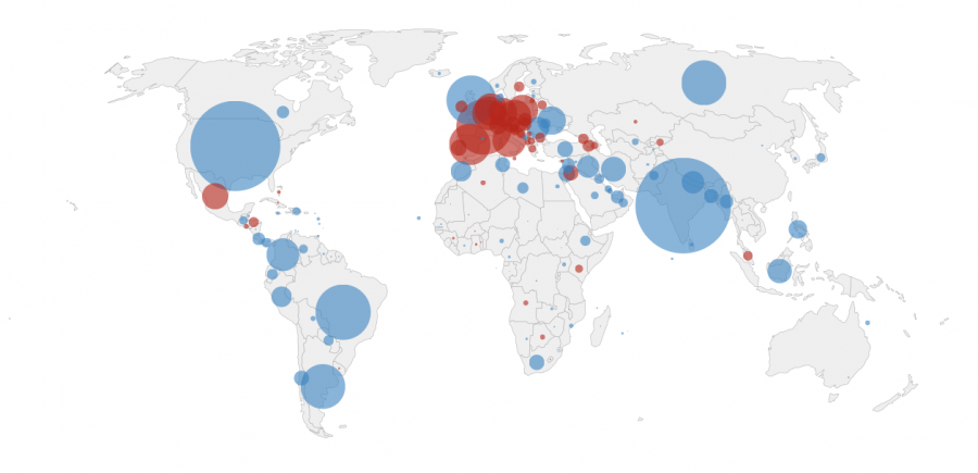 A world map that displays coronavirus cases.