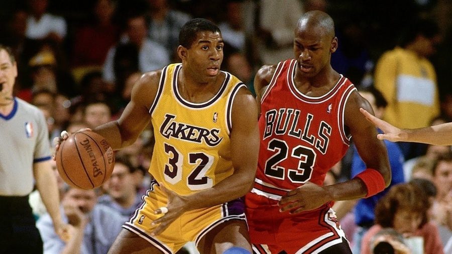 Two of the greatest basketball players in history, Magic Johnson and Michael Jordan (The Sports Rush). 