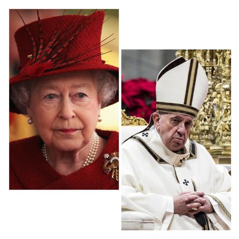 The Queen and the Pope juxtaposed to each other in an edit.
