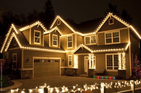 A house with Christmas lights.