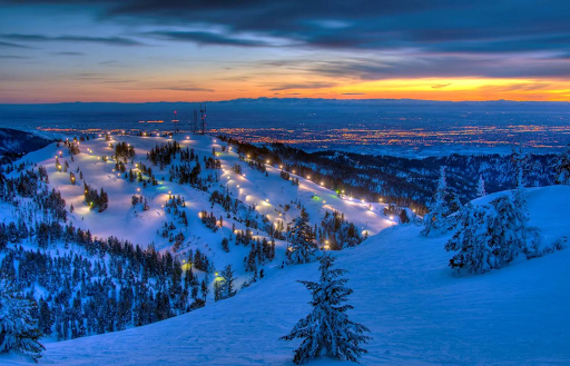 Bogus Basin Ski Resort Lit up at Night.