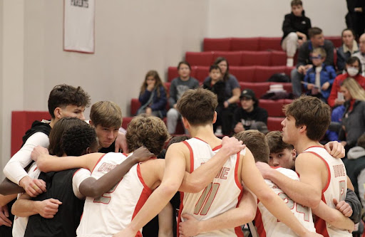 The Boys Basketball Team after a big win over Ridgeview.