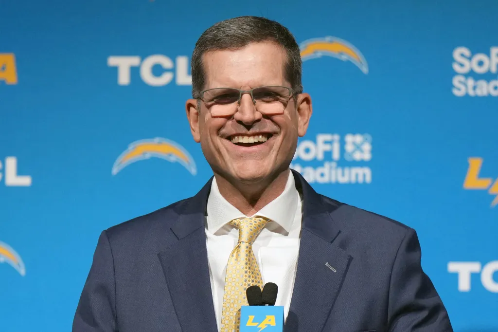 Jim Harbaugh Speaks at a Chargers Press Conference