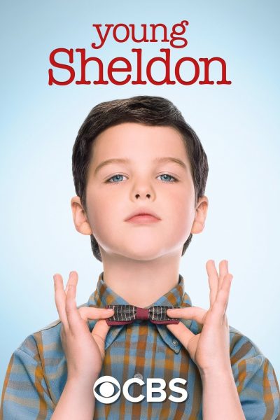 A poster for the show Young Sheldon as he adjusts his iconic bowtie. (The Dubbing Database)
